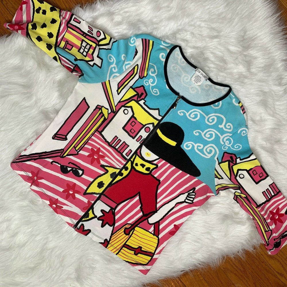 DB Sport Top L Large Zip Front Whimsical Travel Made In USA